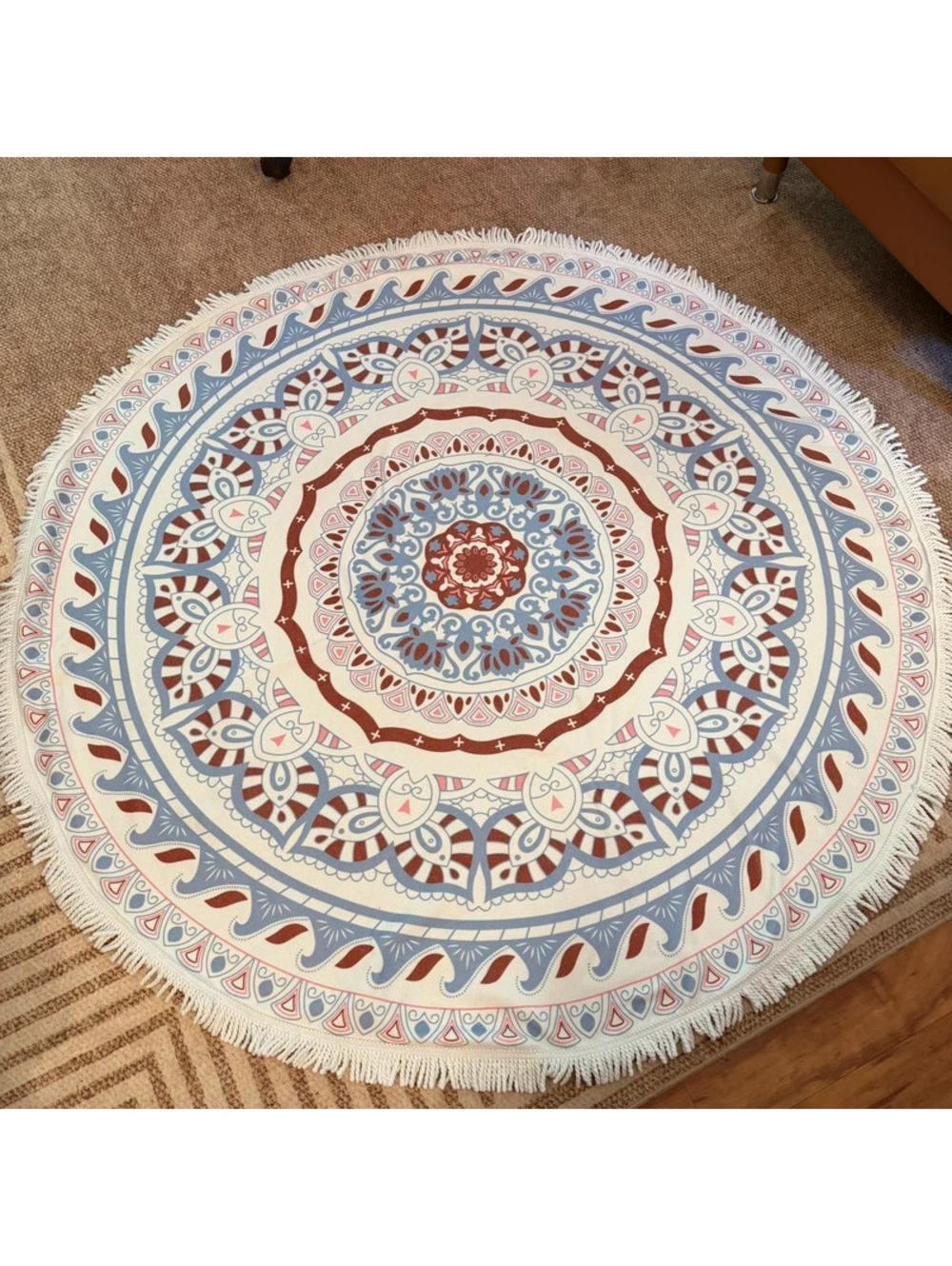 Bohemian Mandala Round Beach Towel Fringe Tassel Picnic Blanket Roundie 60"